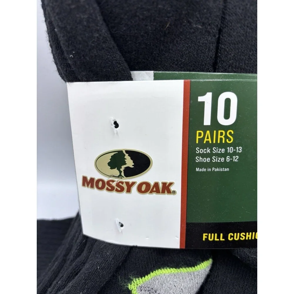 MOSSY OAK Mens Full Cushioned Quarter Work Socks 10 Pairs Shoe Size 6-12 BLACK